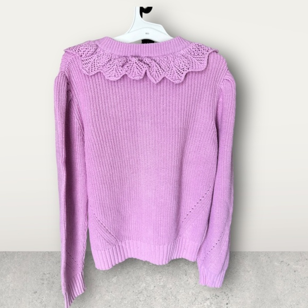 NWT ~ WHO WHAT WEAR size MEDIUM ~Purple / Pink sweater w/ crochet knit collar - Picture 3 of 13